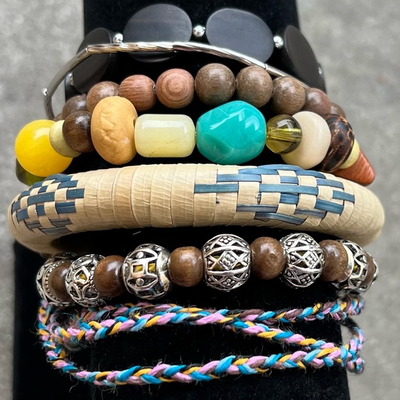 7 piece handmade stackable boho bracelet set wrap adjustable elastic bracelets - Picture 3 of 8